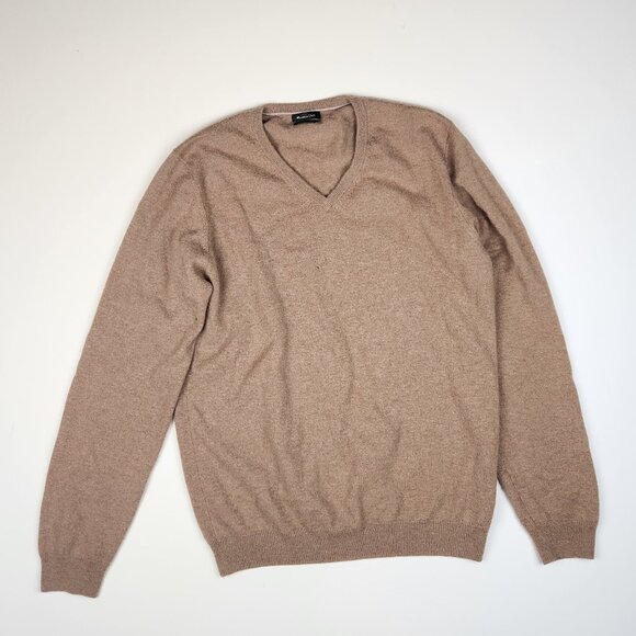 Massimo Dutti Men's 100% Cashmere V-Neck Sweater Tan sz L *flawed* - Picture 1 of 11
